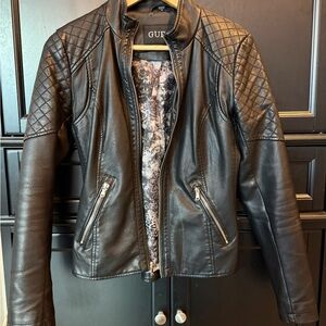 Guess Quilted Black Vegan Faux Leather Jacket